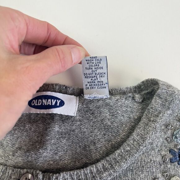 Old Navy Y2K Wool Floral Embroidered Cardigan XL Gray Boxy Cottagecore Cozy Knit - Picture 8 of 8